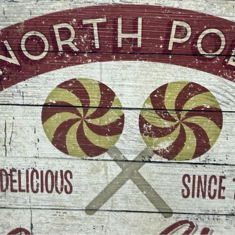 Distressed Rustic Wood Sign North Pole Candy Shop Christmas Holiday 6” Square
